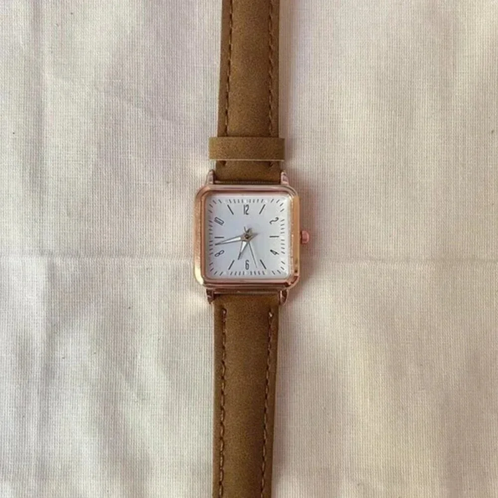 brown old money luxury square leather watch - Picture 2 of 8